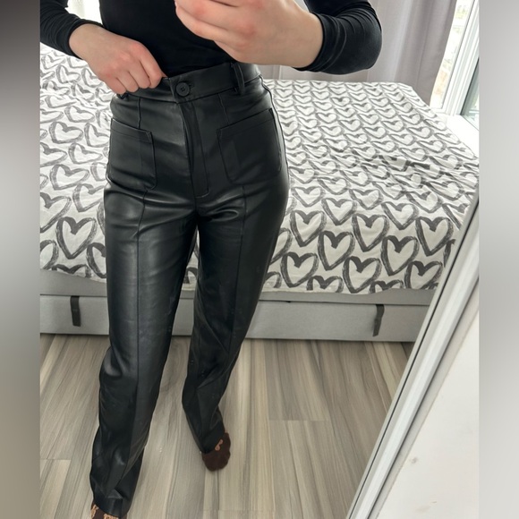 Faux leather straight pants - Picture 1 of 3